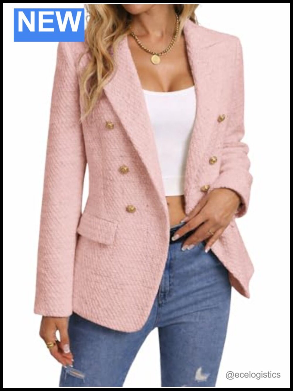 Women's Tweed Plaid Blazer Business Casual Work Jacket